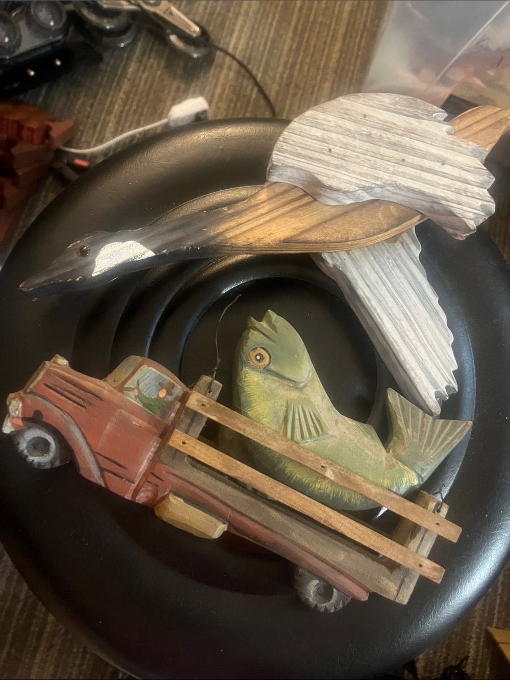 Rustic Green Fish Wall Accent with Red Truck - flying 3d Duck Decor 394
